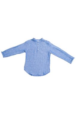 Zimt & Grün Leinenhemd Langarm-Hemd Kai mit Roll-up Ärmeln, Blau Regualr Langarm Mandarinkragen Uni