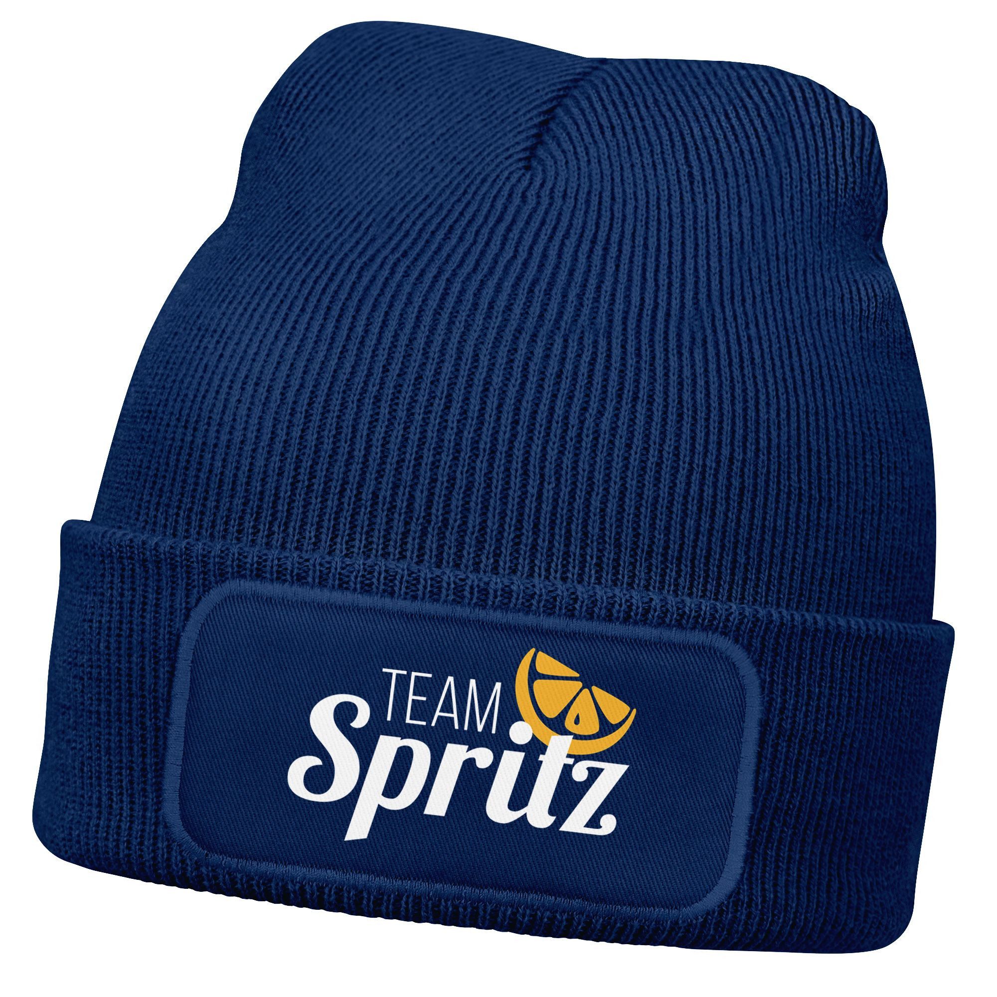 Strickmütze Damen Beanie Patch Strickmütze mit Spruch Aufdruck Team Spritz