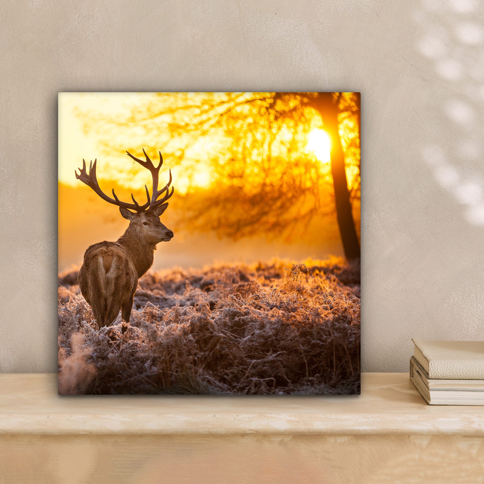 OneMillionCanvasses® Leinwandbild Hirsche - Tiere - Sonnenuntergang - Winte günstig online kaufen