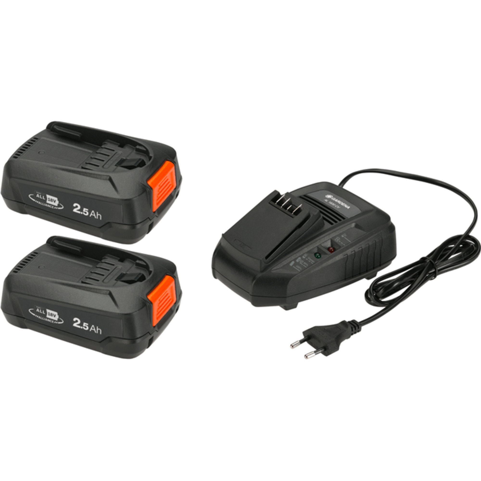 GARDENA GARDENA Starter-Kit P4A 2 x PBA 18V/45 2,5 Ah + AL Werkzeug-Akku-Ladetechnik (Ladegerät + 2x Akku, POWER FOR ALL ALLIANCE)