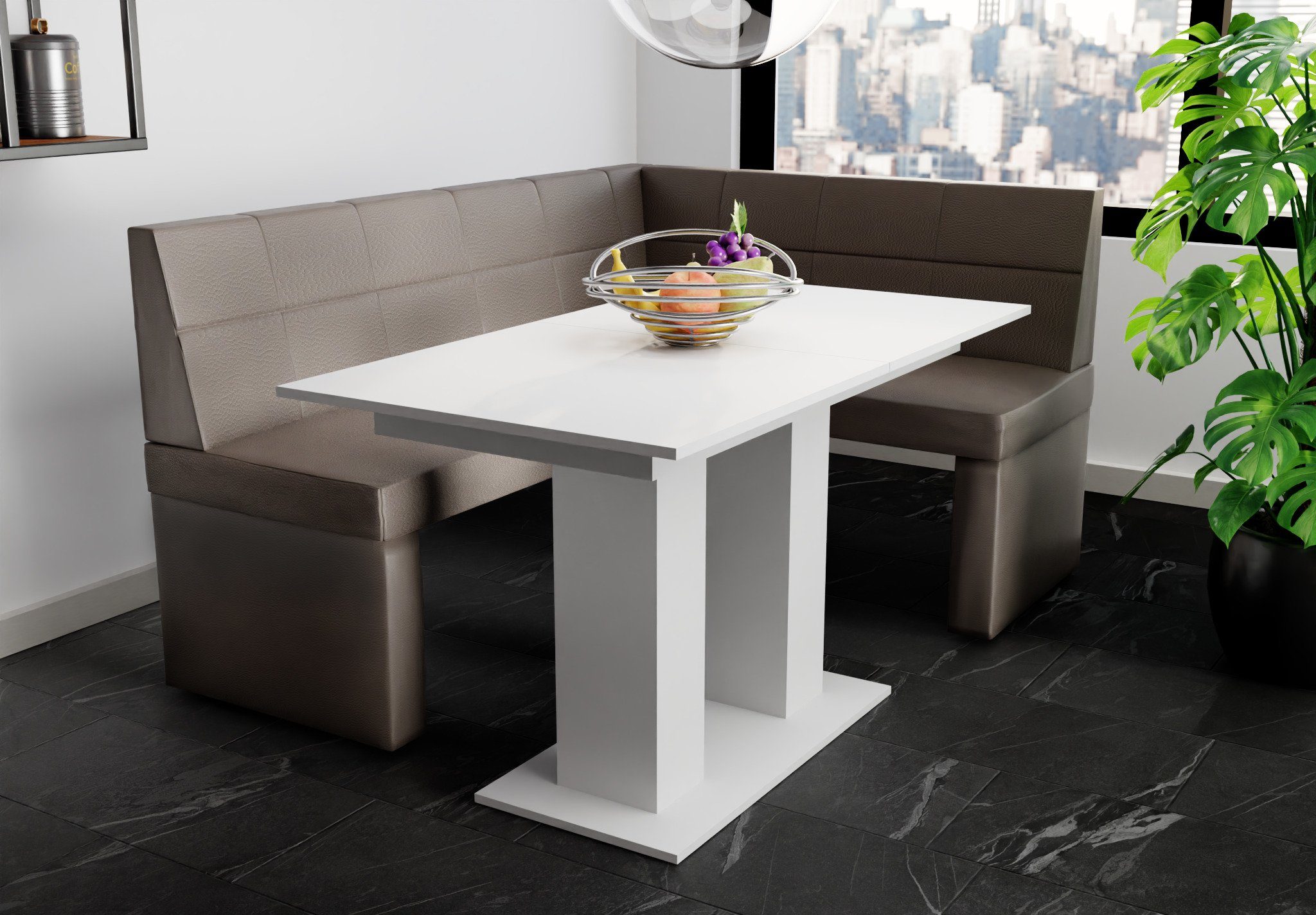 Fun Möbel Eckbankgruppe Eckbankgruppe „BLAKE“ Größe 168x128cm mit Tisch Weiß matt, ausziehbarer Tisch