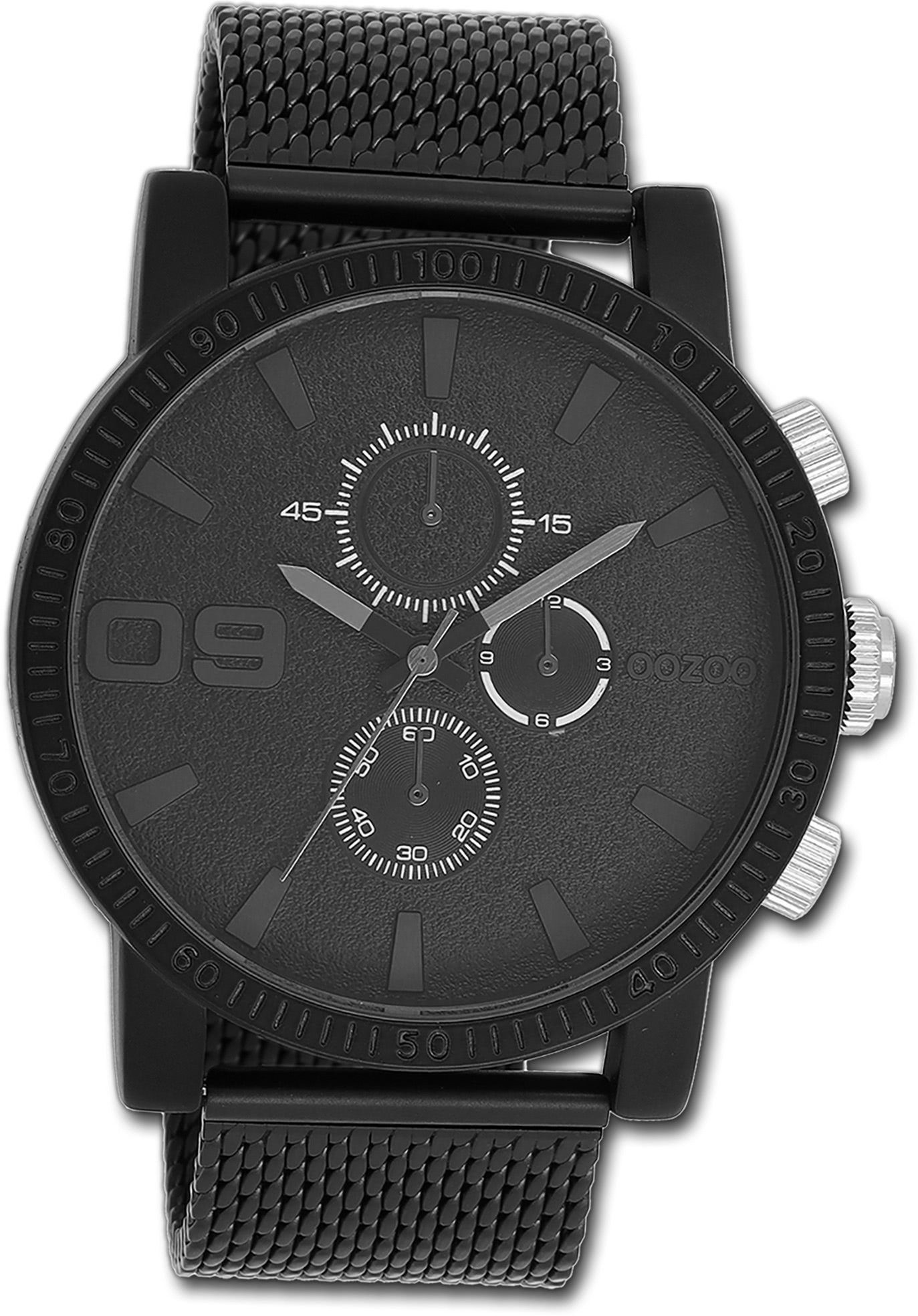 OOZOO Quarzuhr Oozoo Herren Armbanduhr Timepieces, Herrenuhr Metallarmband schwarz, rundes Gehäuse, extra groß (ca. 48mm)