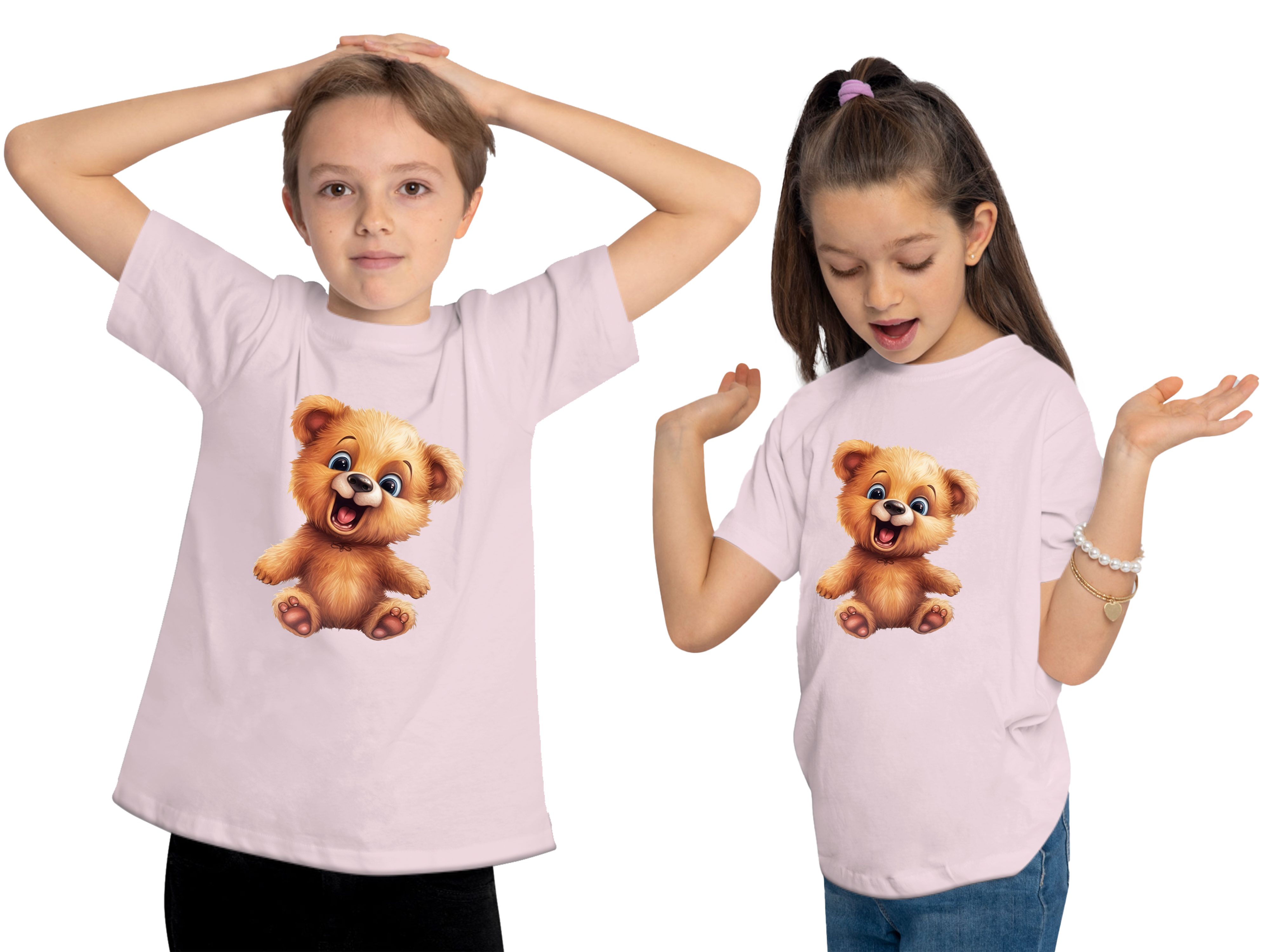 MyDesign24 T-Shirt Kinder Wildtier Print Shirt bedruckt - Baby Teddybär Kurzarm T-Shirt mit Wildtier Aufdruck i268