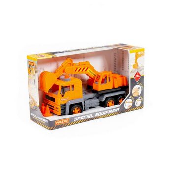 Polesie Spielzeug-Auto Spielzeug LKW Bagger 88963, Pylonen, Schwungantrieb, bewegliche Schaufel