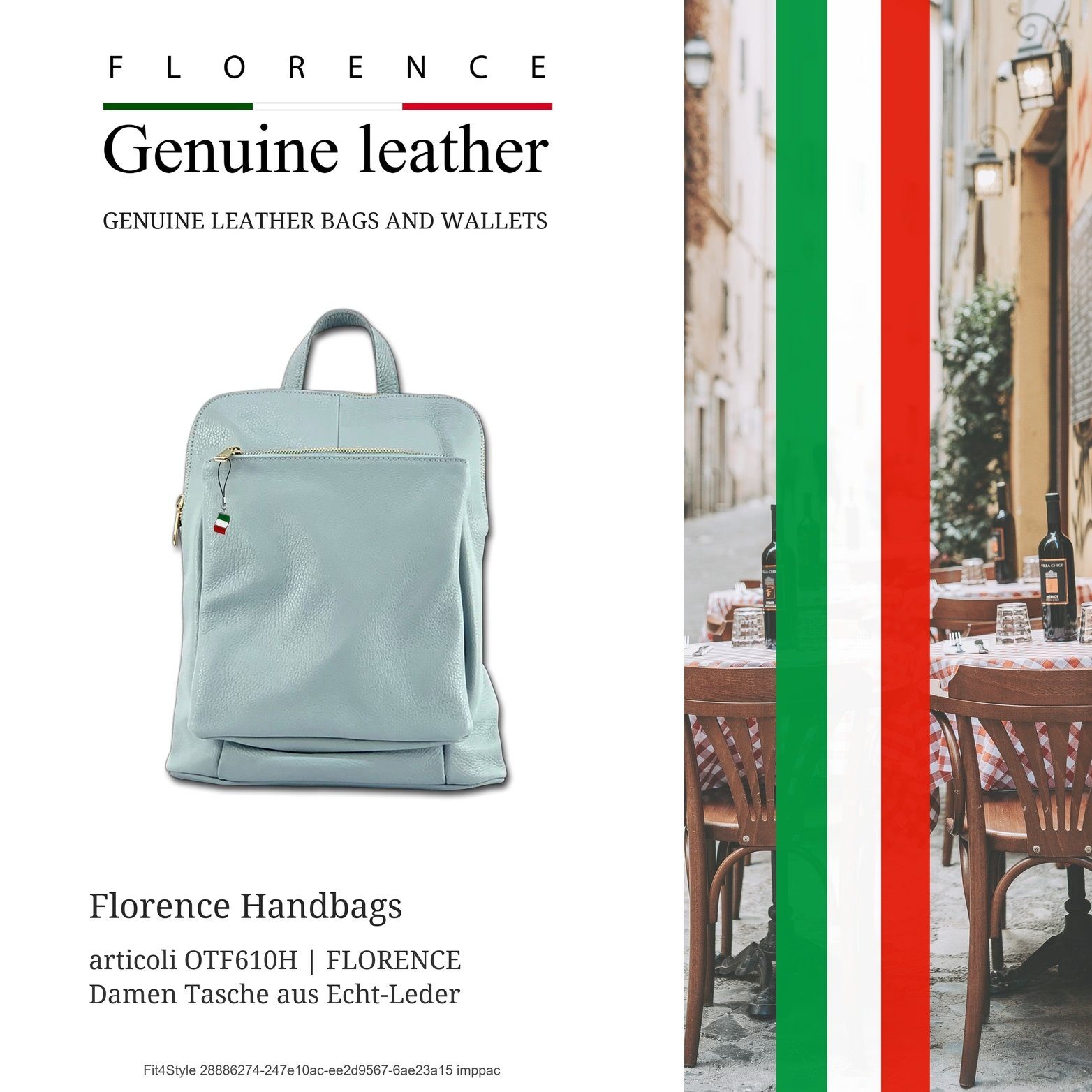 FLORENCE Cityrucksack Florence Damen Rucksack Echtleder (Cityrucksack), Damen Tasche Echtleder hellblau, Made-In Italy