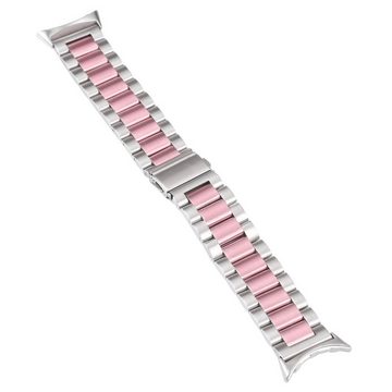 Wigento Smartwatch-Armband Für Google Pixel Watch 1 + 2 Stahl Metall Ersatz Armband Pink / Silber