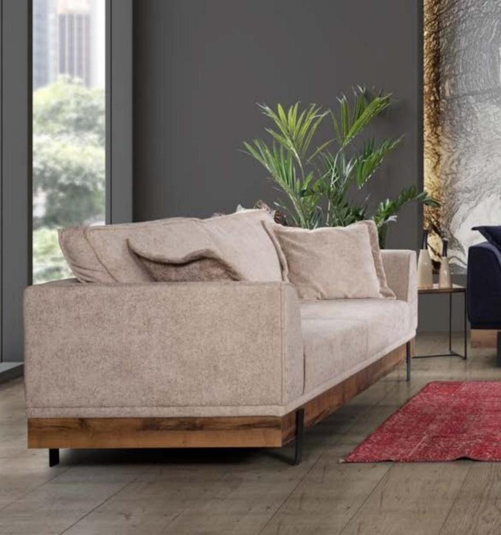 JVmoebel Sofa, Wohnzimmer Sofa 3 Polster Textil Beige Couch Sitzer Sofas