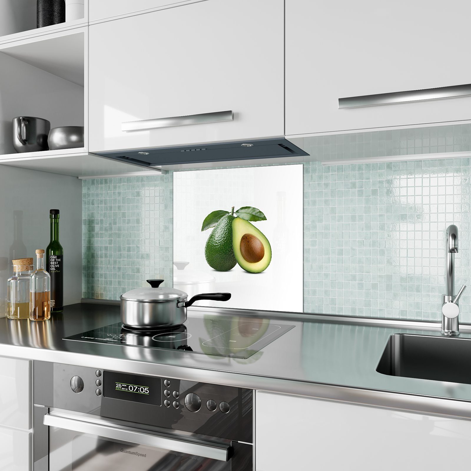 Spritzschutz Blatt Küchenrückwand Motiv mit Küchenrückwand mit Primedeco Glas Avocado