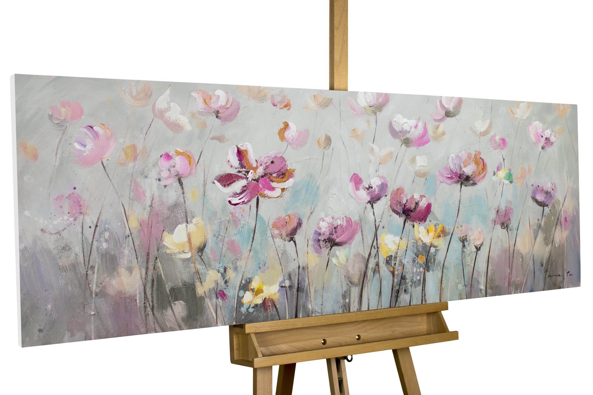 KUNSTLOFT Gemälde Blütentraum 150x50 cm, Leinwandbild 100% HANDGEMALT Wandbild Wohnzimmer