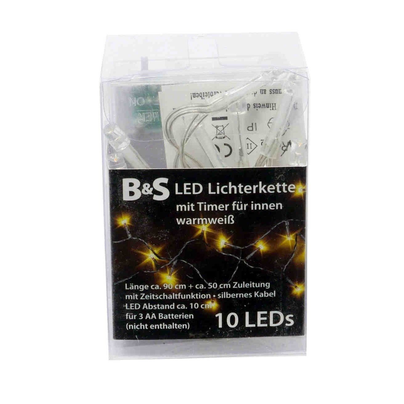 B&S LED-Lichterkette LED Batterie Lichterkette mit 10 LEDs warmweiß Innenbereich