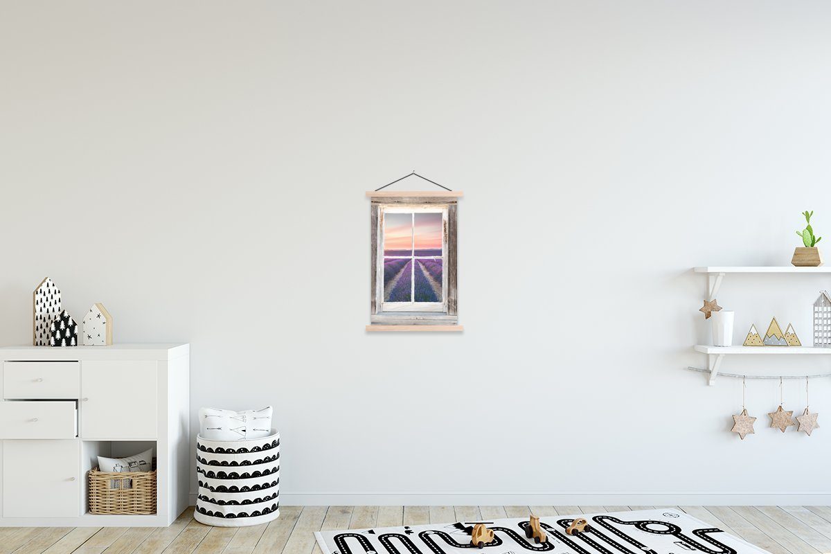 MuchoWow Poster Durchsichtig - Lavendel - Holz, (1 St), Posterleiste, Textilposter für Wohnzimmer, Bilderleiste, Magnetisch