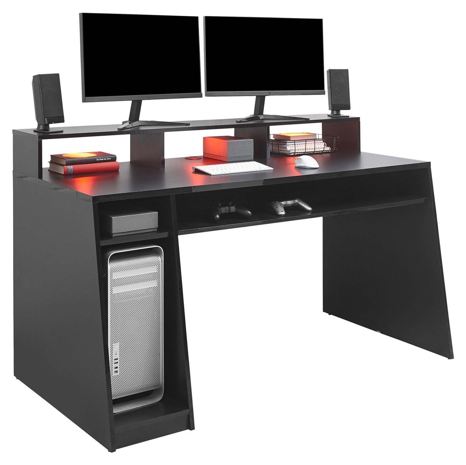 mit Schwarz x Gamingtisch LED-Beleuchtung matt, B 77 T 150 cm, HIGHSCORE, Gaming-Schreibtisch