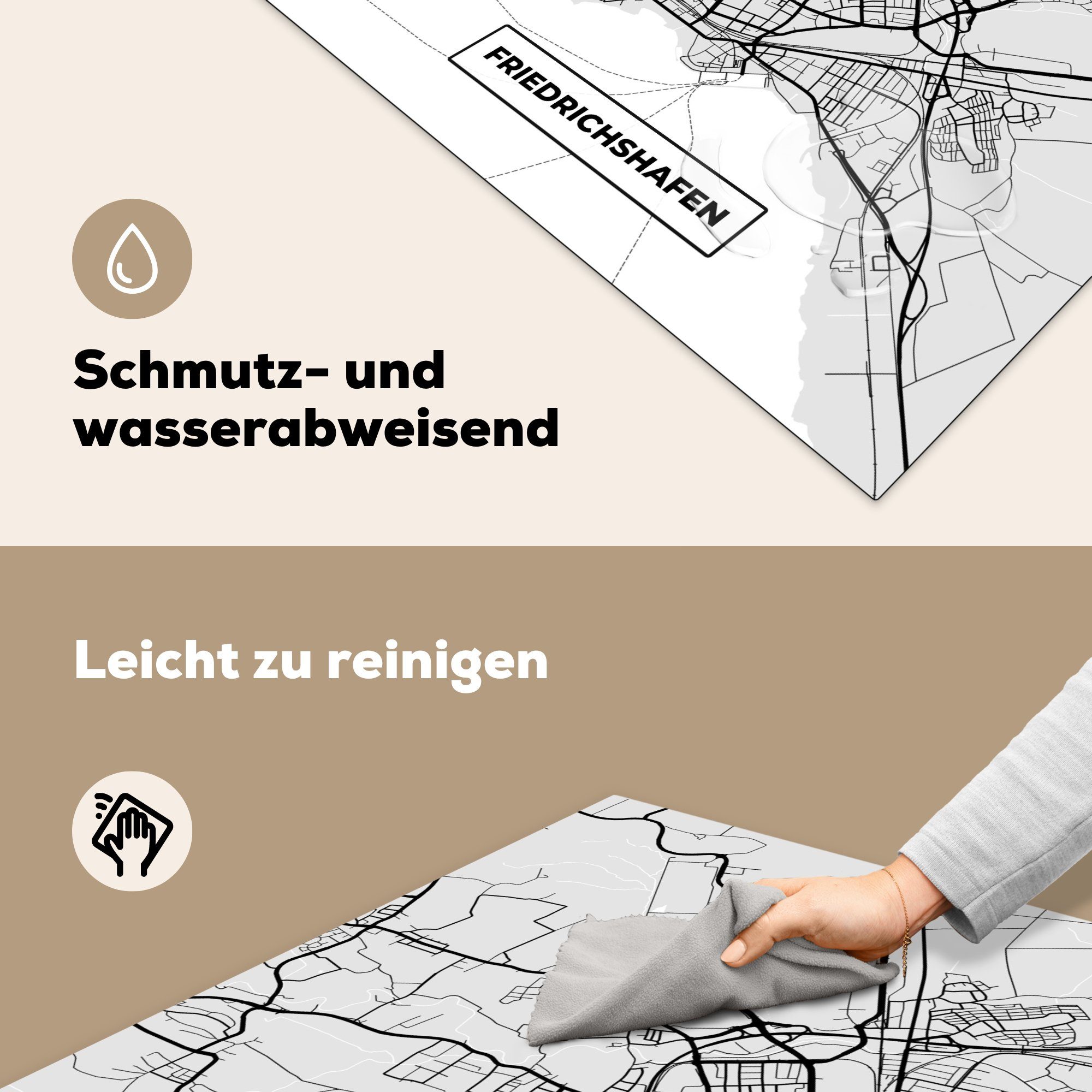 tlg), Friedrichschafen Deutschland küche 78x78 - für Vinyl, Herdblende-/Abdeckplatte cm, MuchoWow - Ceranfeldabdeckung, Arbeitsplatte (1 Stadtplan - Karte,