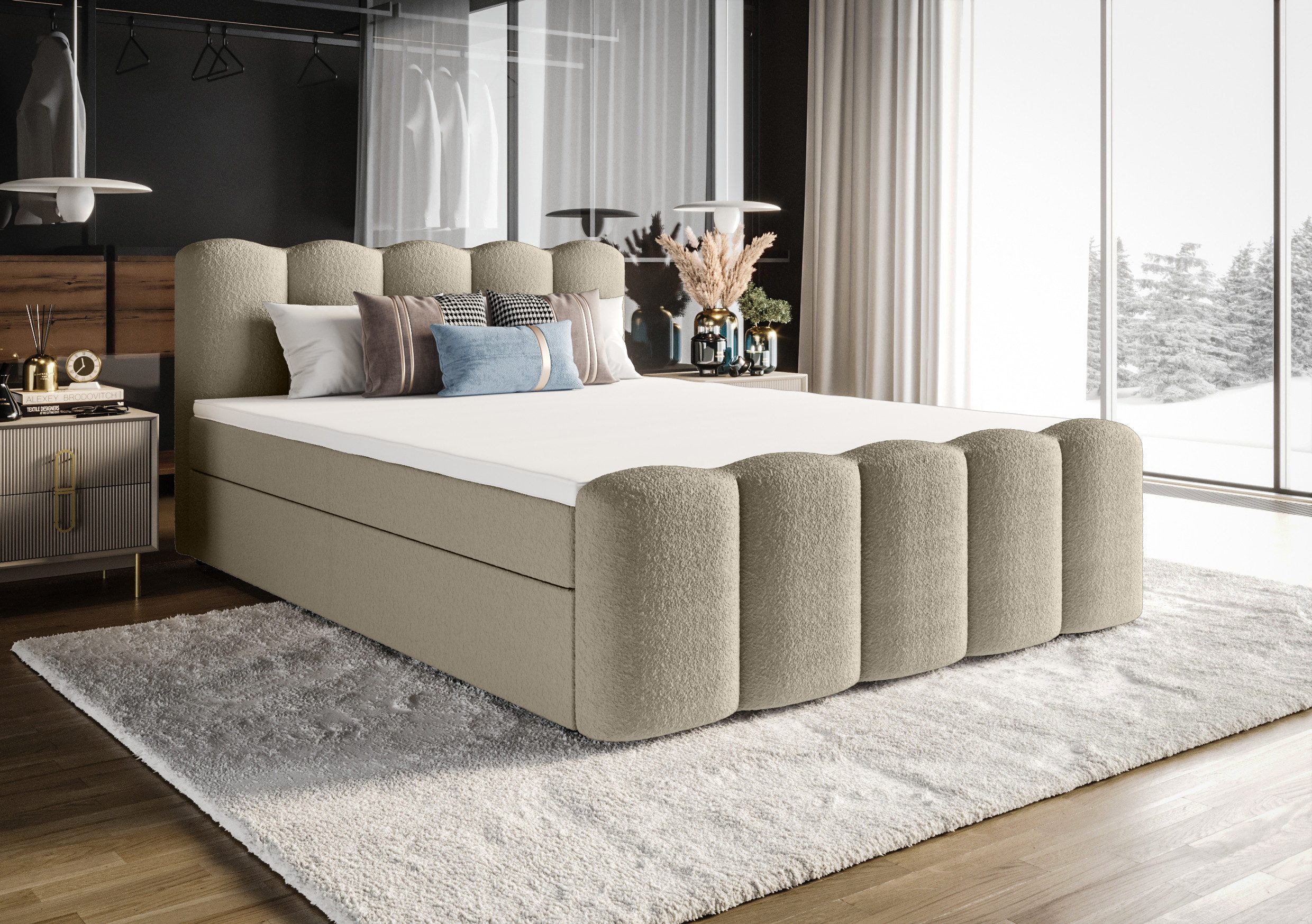 B&B Home Boxspringbett Boxbett Quelle 180 cm 200 cm (H3 Matratze Bonellfederung, Kopfteil, Bettkasten und Topper)