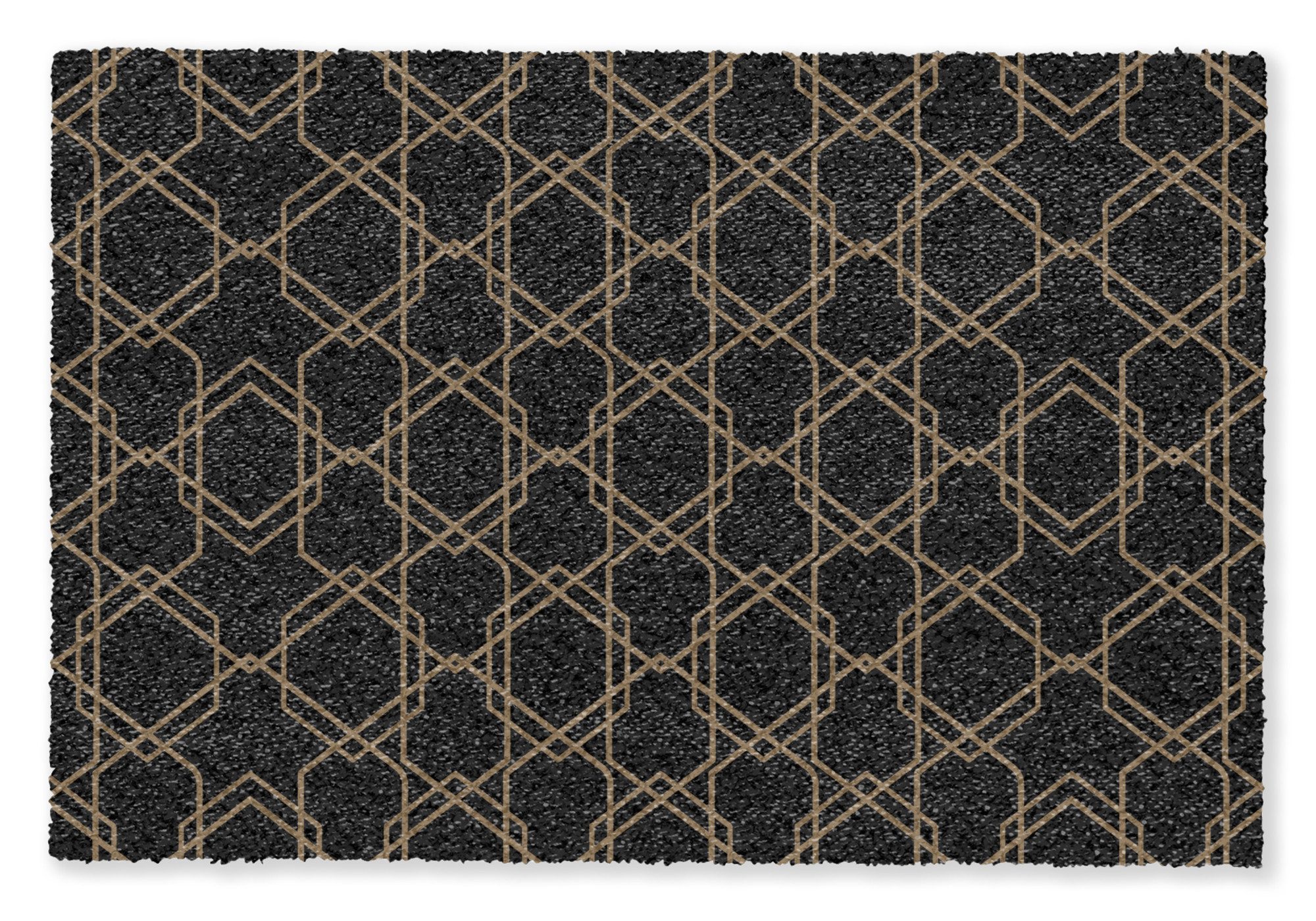 MuchoWow Fußmatte Interwoven - Sechsecke - Schwarz - Gold, Rechteckig, innen Schmutzfangmatte, Tür, Schmutzfänger Flur, Teppich 60x40 cm