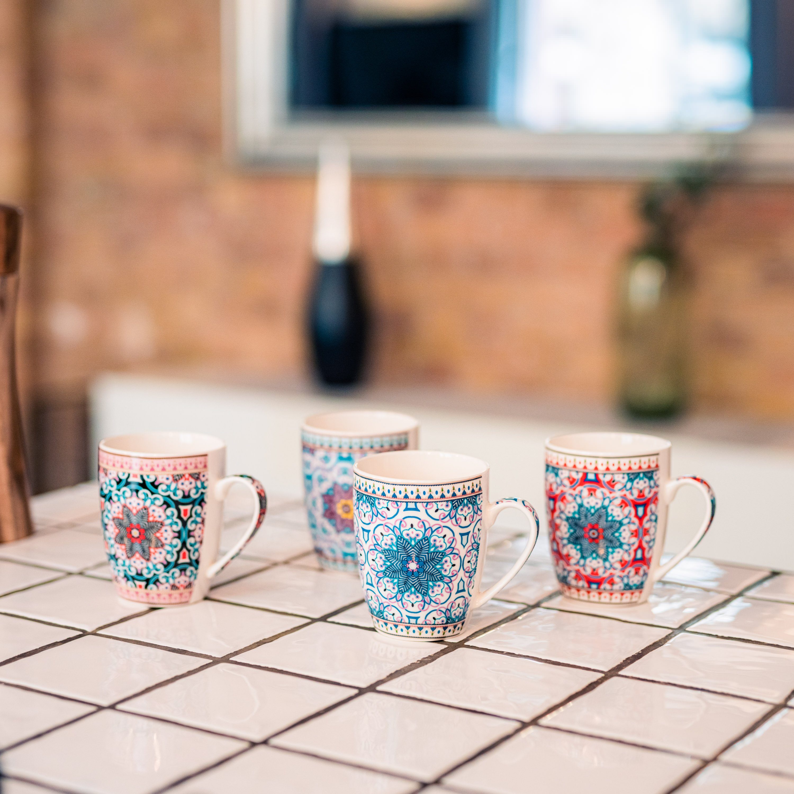 Flanacom Tasse Kaffeetasse Keramikim 3 Keramik, Design orientalisches Boho feiner Design Druck, Design 