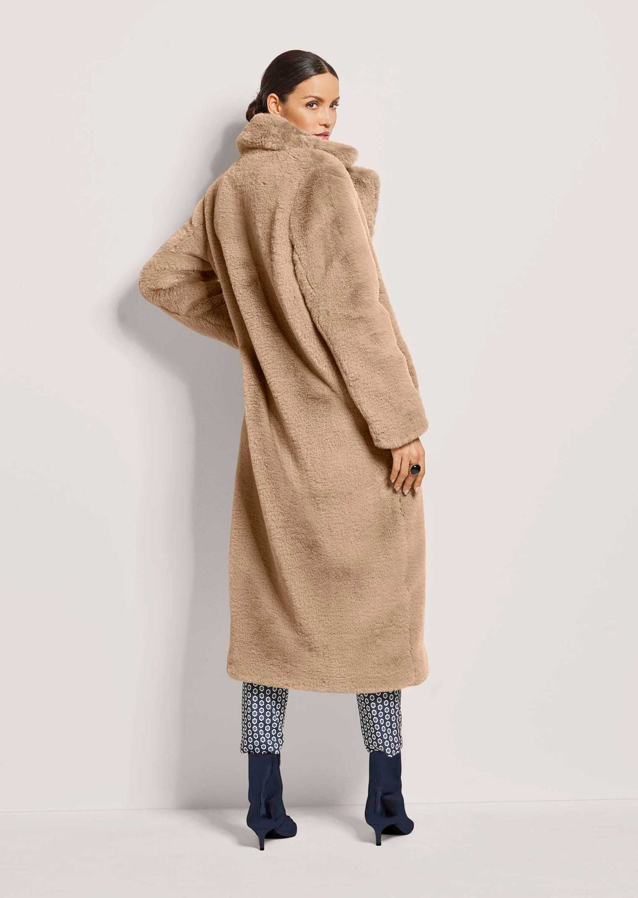 MADELEINE Kurzmantel Langer Faux-Fur-Mantel für Damen Kuscheliger Mantel mit Revers und Druckknöpfen