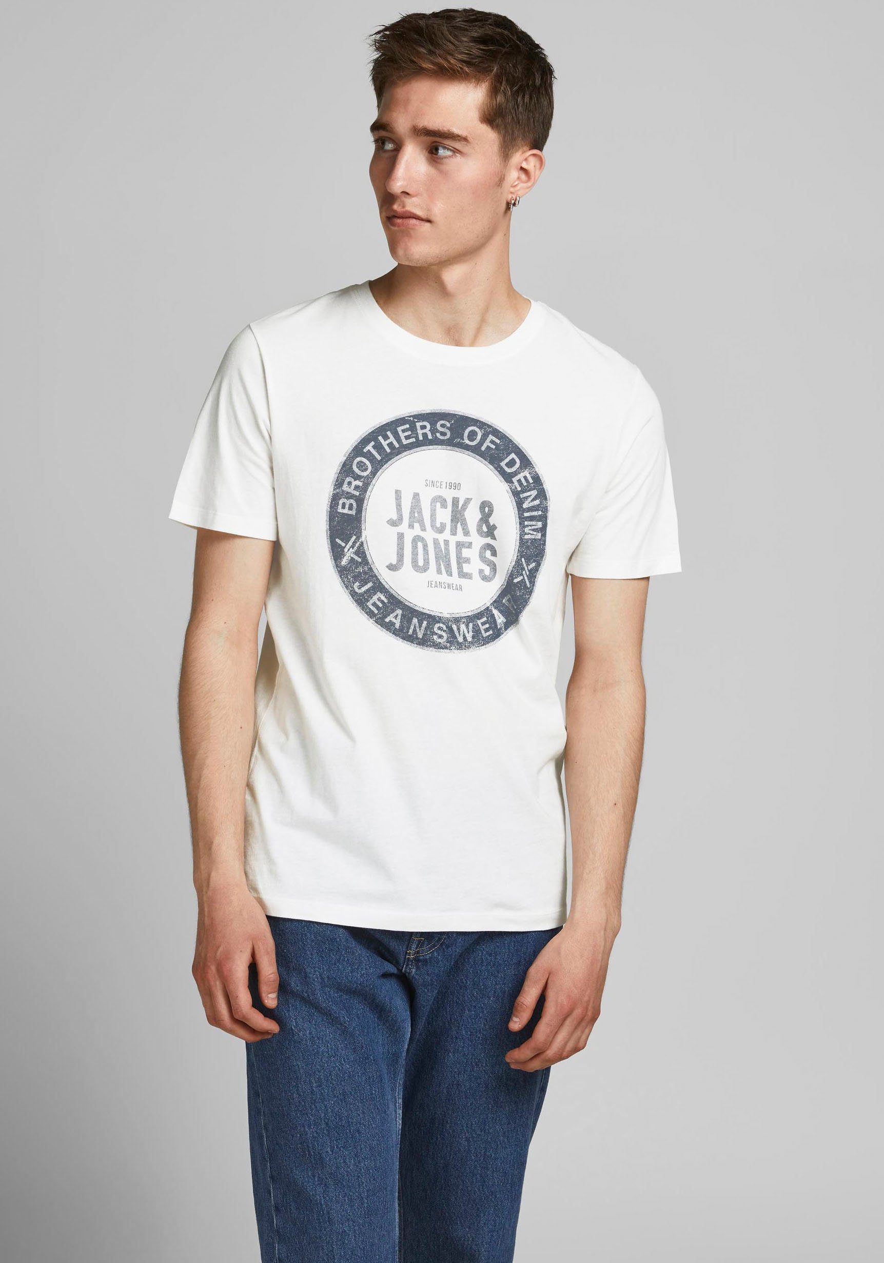 Jack & Jones T-Shirt Jeans cm L Tee, Größe groß Model ca. und ist trägt Das 188