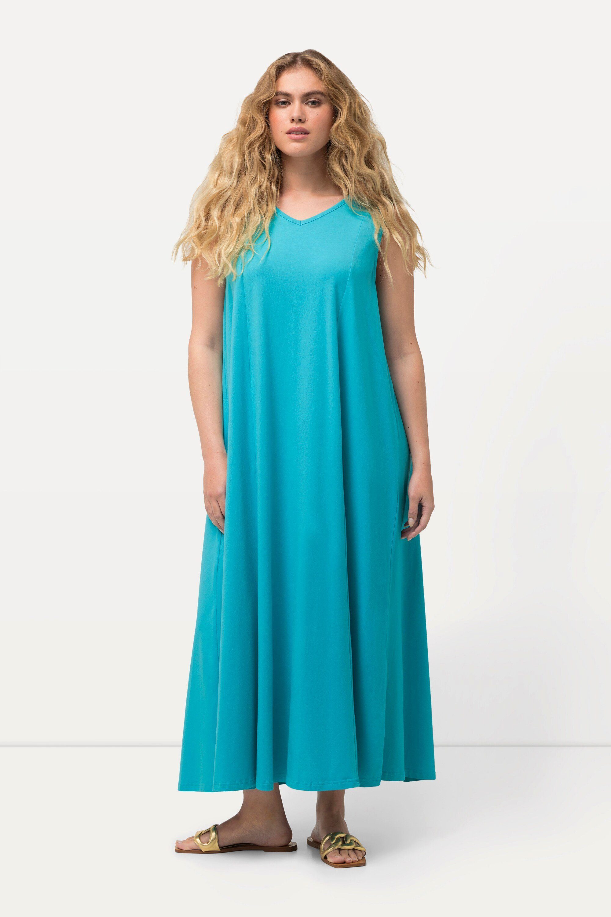 Ulla Popken Maxikleid Jersey-Maxikleid A-Linie V-Ausschnitt günstig online kaufen