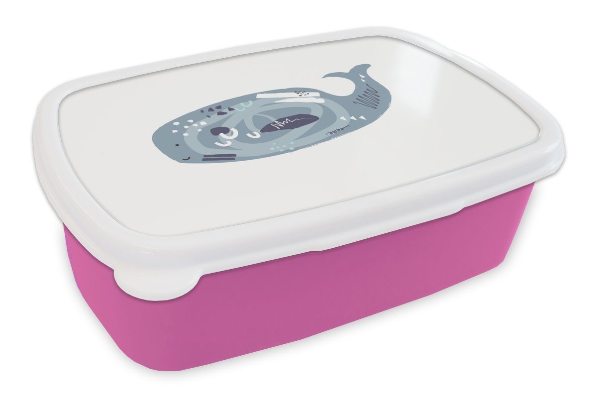 MuchoWow Lunchbox Wal - Grau - Pastell, Kunststoff, (2-tlg), Brotbox für Erwachsene, Brotdose Kinder, Snackbox, Mädchen, Kunststoff rosa