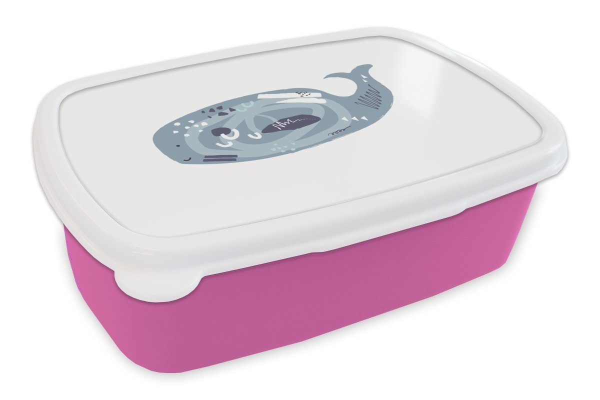 MuchoWow Lunchbox Wal (2-tlg), - Grau für - Brotdose Brotbox Kunststoff, Kunststoff Erwachsene, Kinder, rosa Pastell, Mädchen, Snackbox