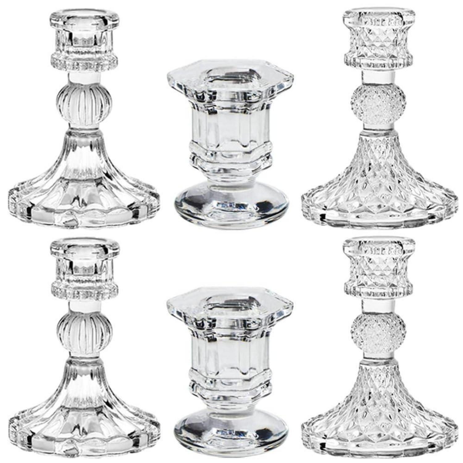 LuxusKollektion Tischkerzenhalter Glas Kerzenhalter 6er Set verschiedene Stile (6 St)