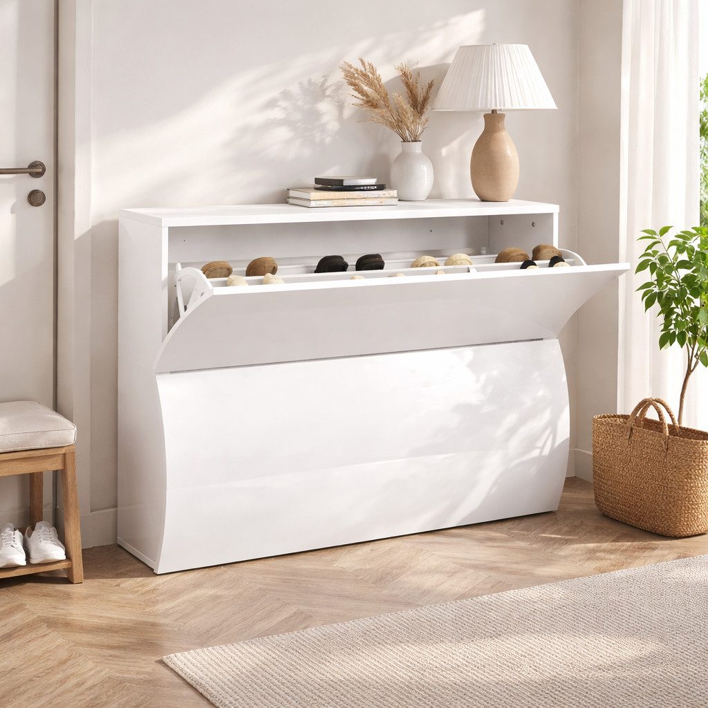 OTTO home Schuhschrank Luxor 2, Schuhregal, Schuhkommode, Höhe 81 cm UV-lackiert, Hochglanz, grifflos, 2-türig – Bild 5 von 5