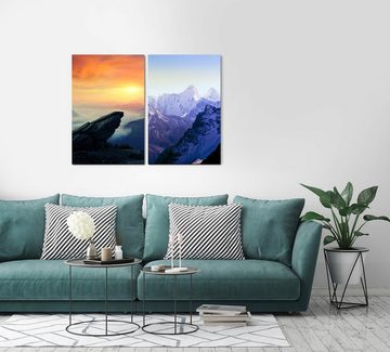 Sinus Art Leinwandbild 2 Bilder je 60x90cm Berge Berggipfel Himalaja Sonnenuntergang Gletscher Felsen Himmel