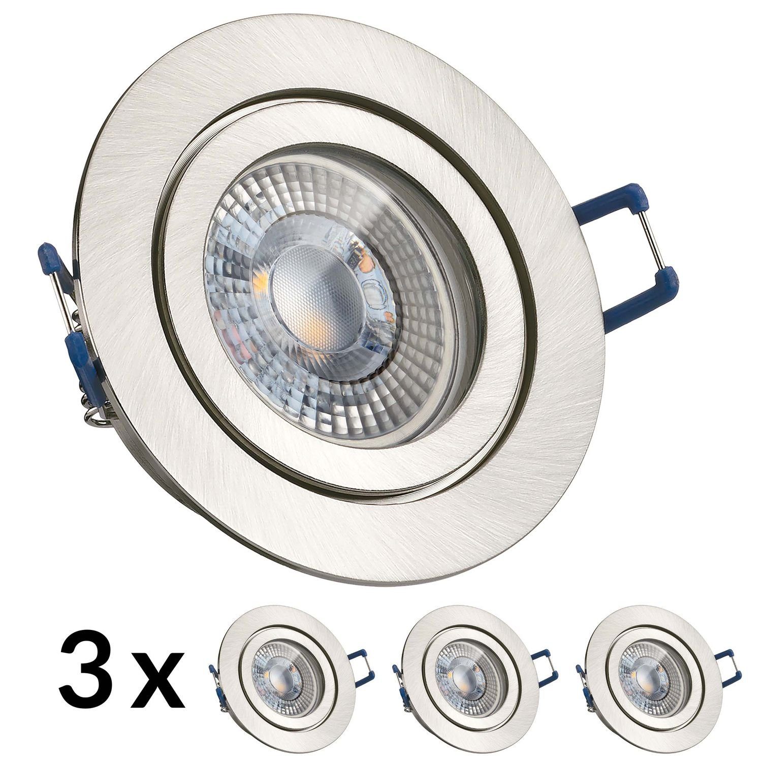 LEDANDO LED LED Set Einbaustrahler mi 3er IP44 RGB flach gebürstet silber Einbaustrahler in extra
