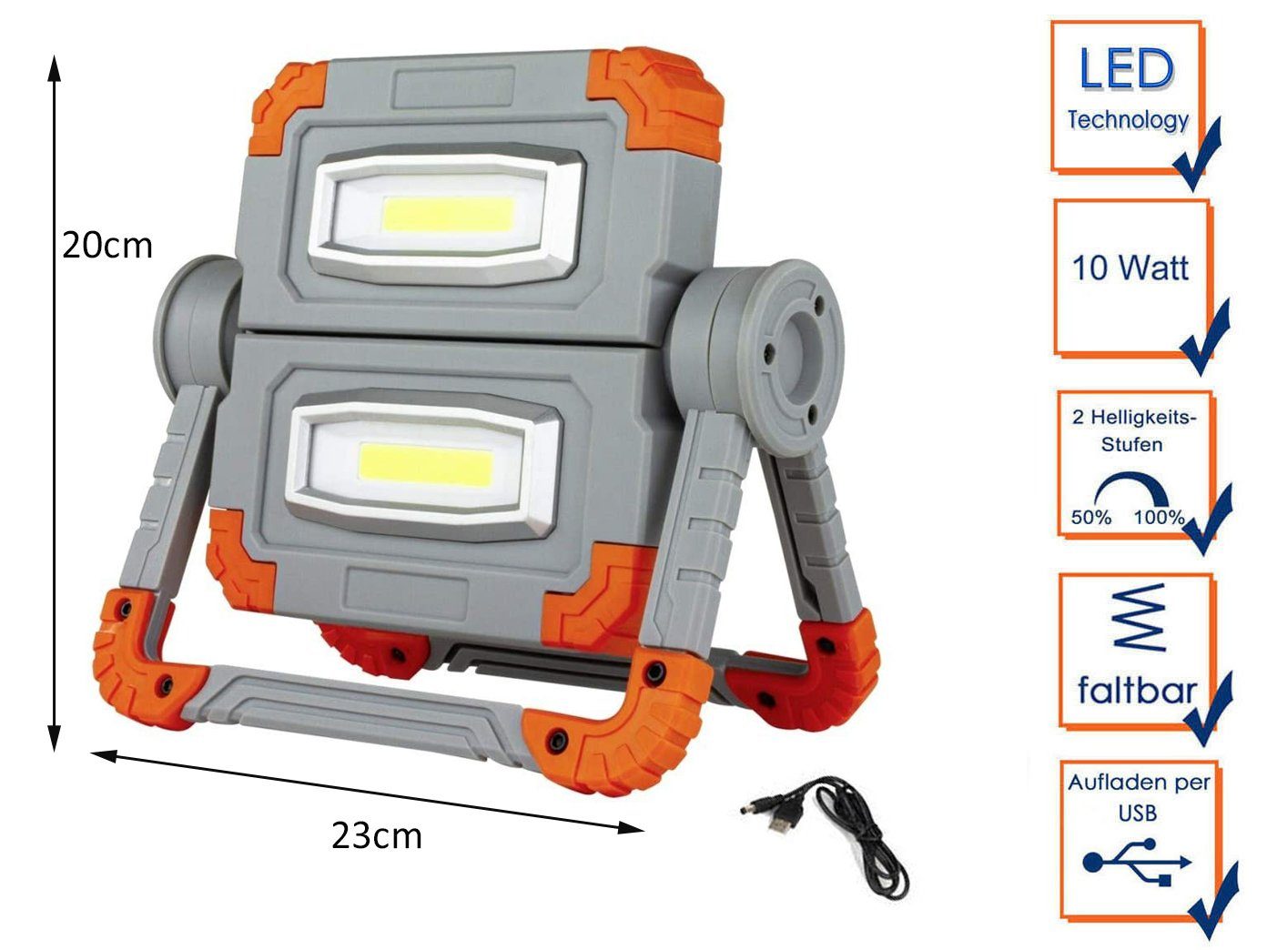 Powerbank USB Baustrahler flache & LED Ladekabel, Akku REV Handleuchte, Werkstattlampe