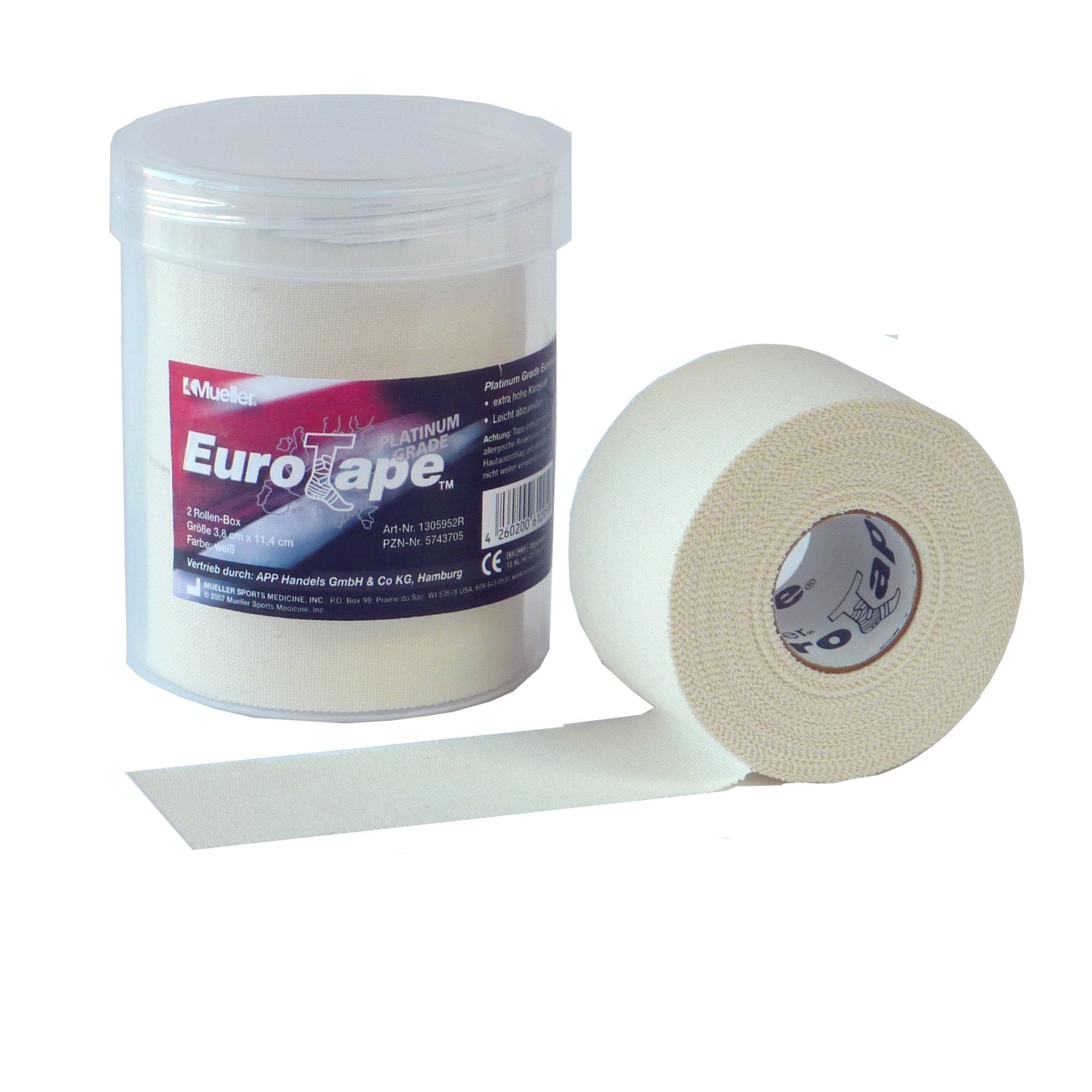 Mueller Sports Medicine Kinesiologie-Tape EuroTape Platinum Grade (2-St) Sporttape, 3 Größen, Praktische Physio-Box