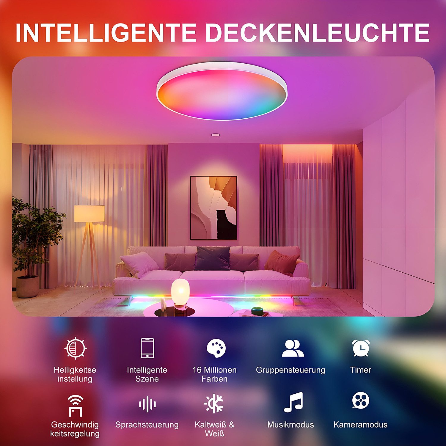 walkbee Deckenleuchte LED Deckenlampe RGB WiFi Bluetooth Fernbedienung APP- günstig online kaufen