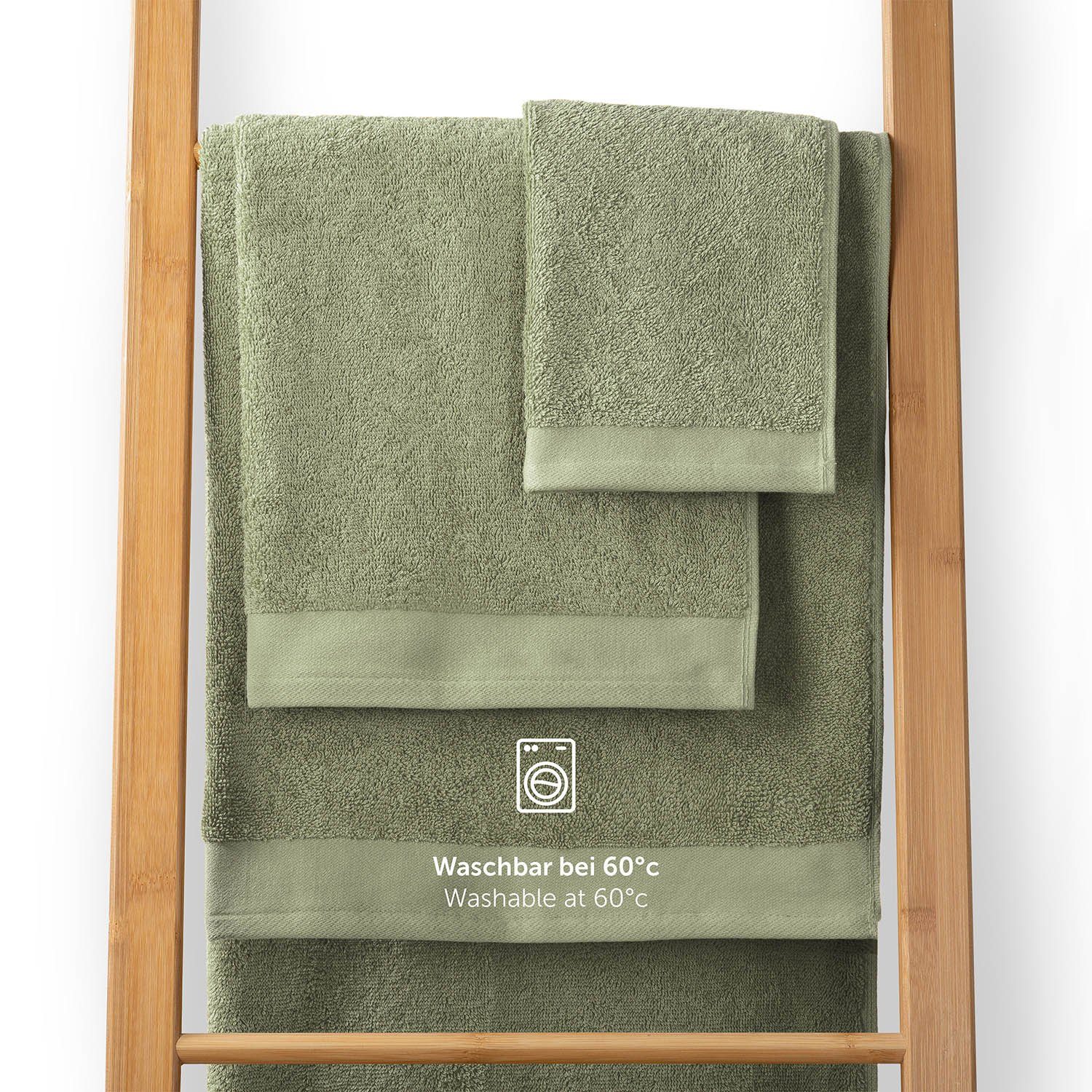 Blumtal Waschhandschuh 10er Set Frottee saugstark und Baumwolle und Pastel Grün 10tlg), 100% cm 15x20 mit (Set, modischer weich Waschlappen praktischer Aufhängeschlaufe, - Bordüre