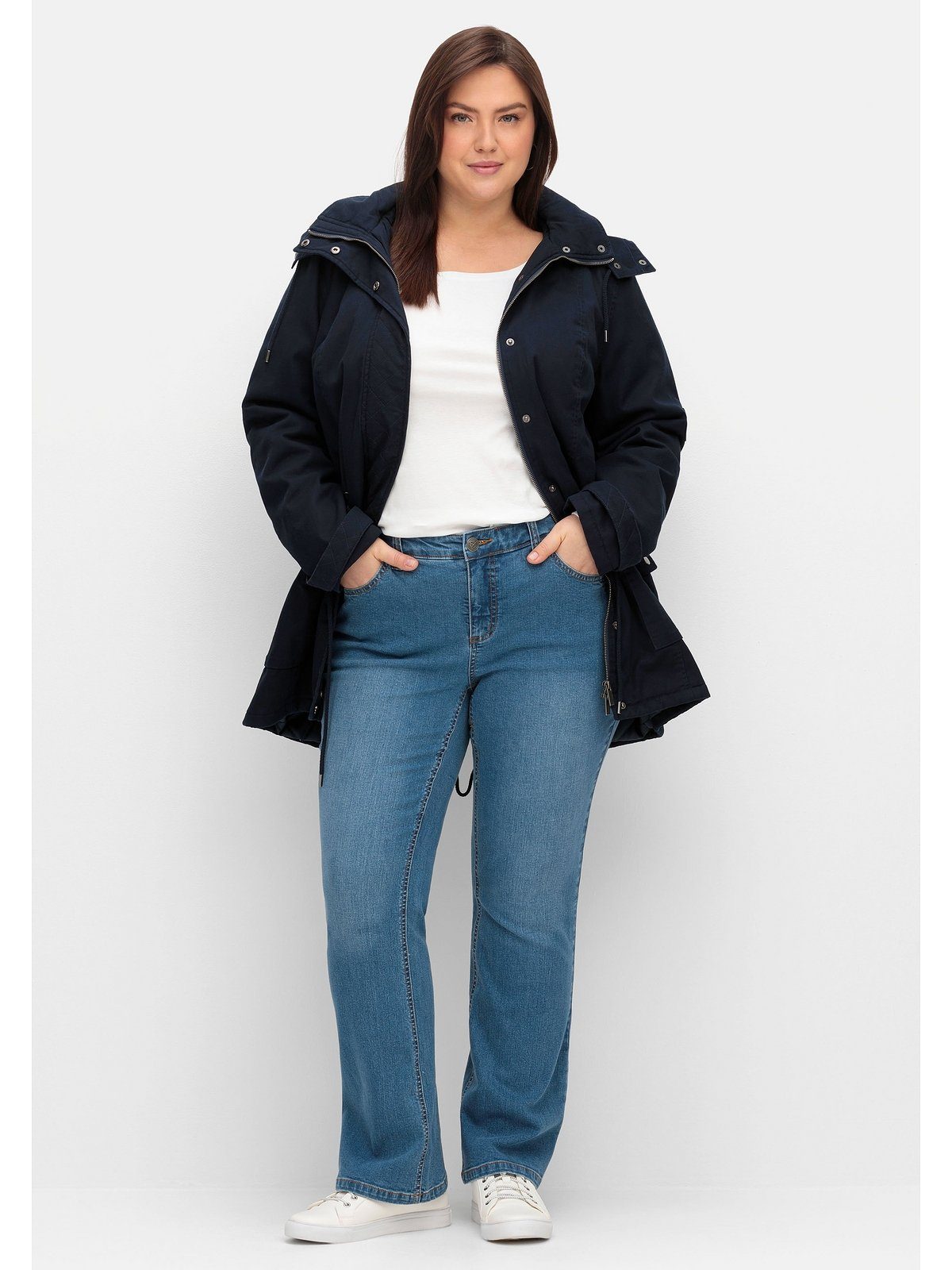Sheego Bootcut-Jeans Große Größen SUSANNE ideal bei viel Bauch und schmalen Beinen blue Denim