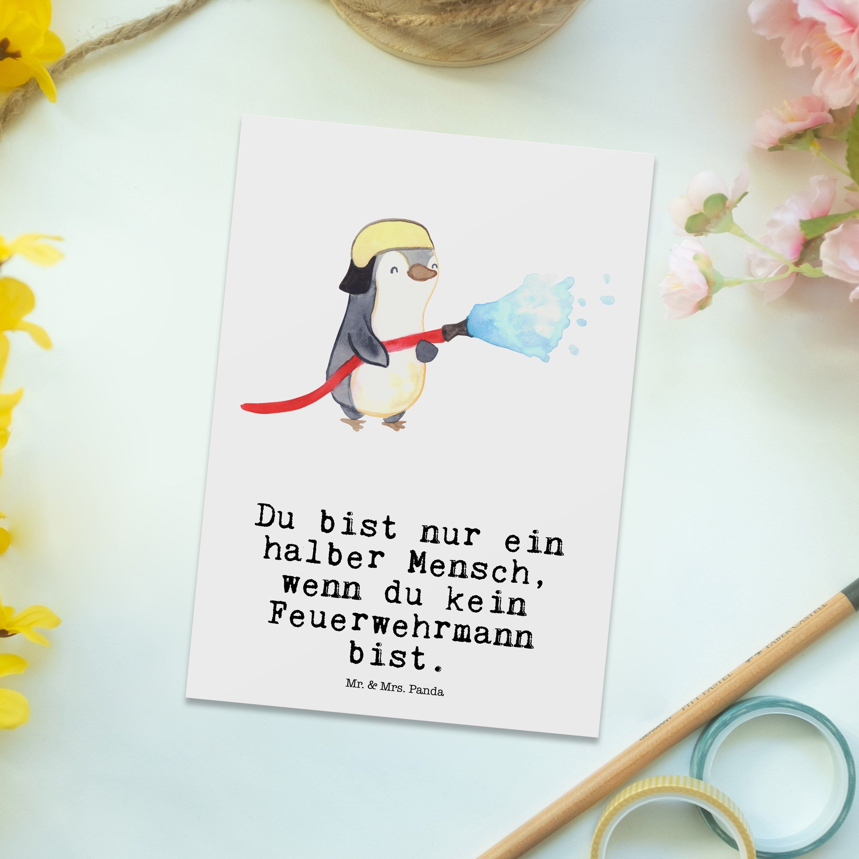 Mr. Postkarte Weiß Feuerwehrmann mit Panda & freiwil Herz Geschenk, Feuerwehrhauptmann, Mrs. - -