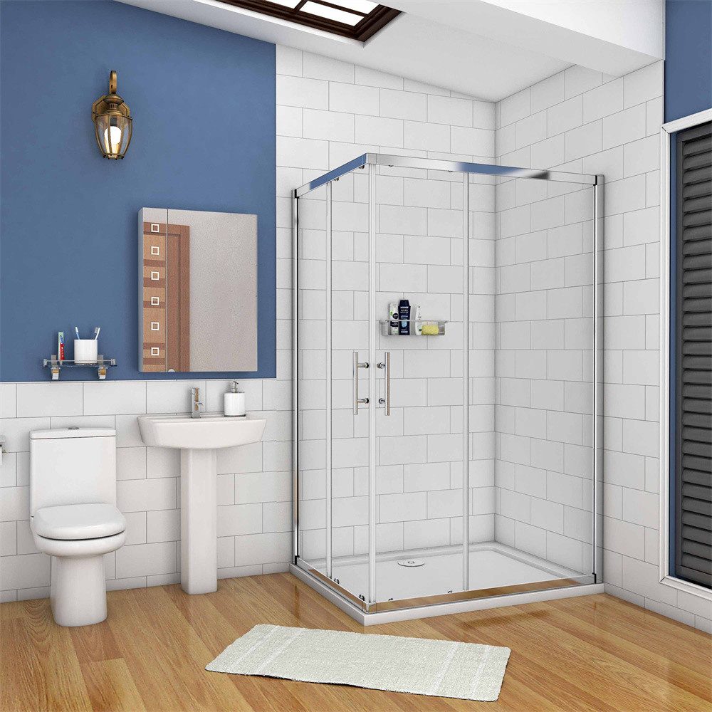 AICA Eckdusche 185cm Schiebetür Duschtür Duschabtrennung 6mm ESG Sicherheitsglas, BxT: 70x70 cm, Einscheibensicherheitsglas,Sicherheitsglas, Nano Glas,klare Optik,ebenerdiger Einbau moglich,mit Schiebetur