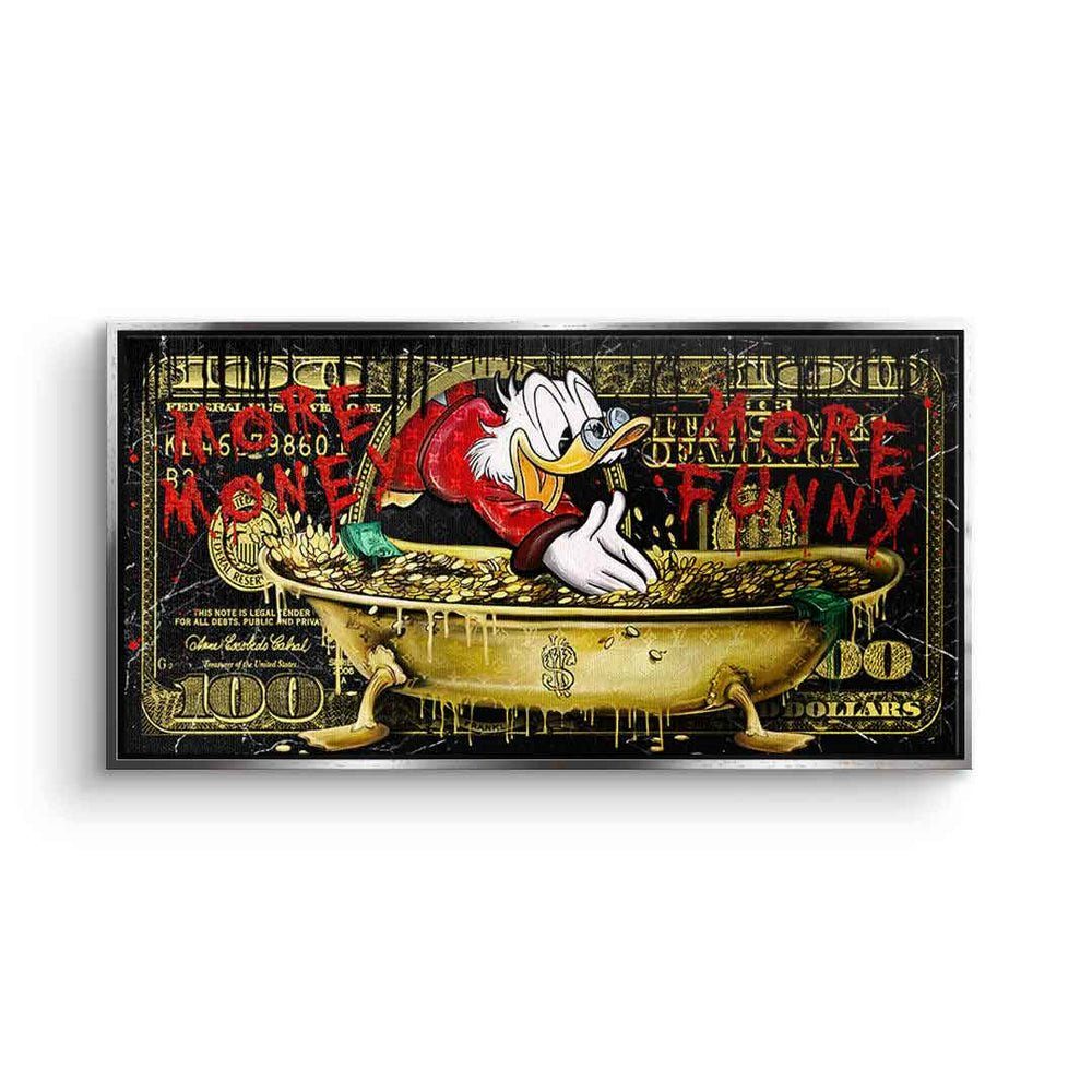 DOTCOMCANVAS® Leinwandbild, Leinwandbild Limitiert - More Money Duck - Pop Art Geld - silberner Rahmen