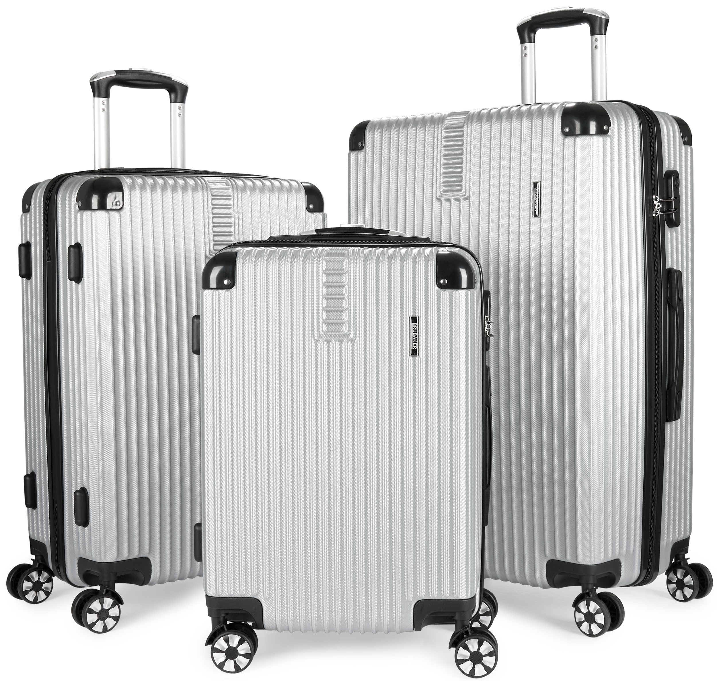 BRUBAKER Kofferset London - Reisekoffer Set inklusive Handgepäck - Hartschalen Koffer, 4 Rollen, (ABS Trolleys (M, L, XL), 3 tlg., Boardcase), mit Zahlenschloss, 4 Rollen und Komfort Tragegriffen