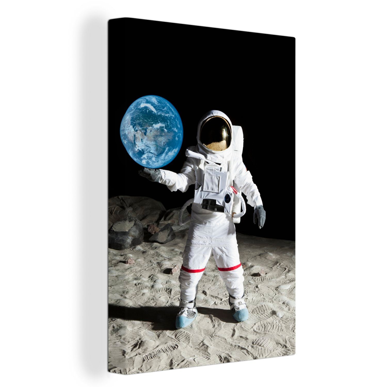 OneMillionCanvasses® Leinwandbild Astronaut - Mond - Erde, (1 St), Leinwandbild fertig bespannt inkl. Zackenaufhänger, Gemälde, 20x30 cm