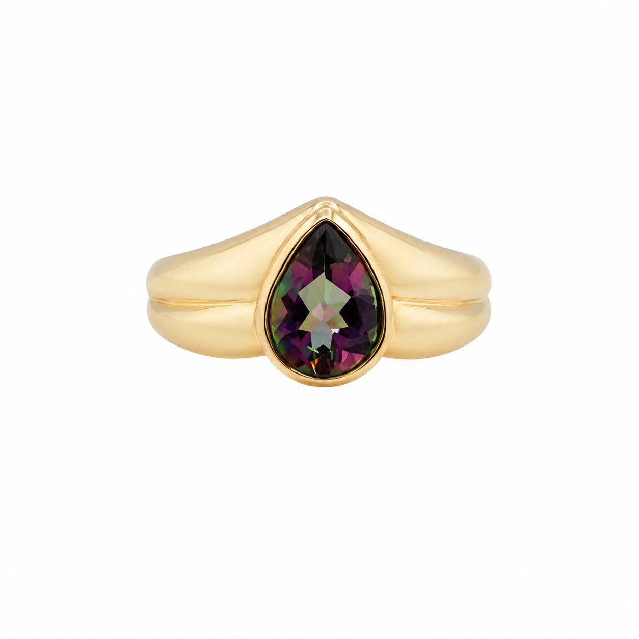Sogni d'oro Fingerring "Mystischer Tropfen" mit Mystic Fire Topas, Silber 925 vergoldet, Tropfenform