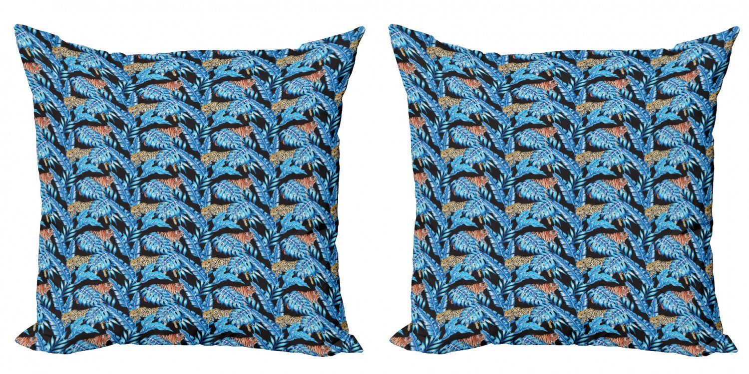 Kissenbezüge Modern Accent Doppelseitiger Digitaldruck, Abakuhaus (2 Stück), Jaguar Blaue tropische Blätter Hawaii