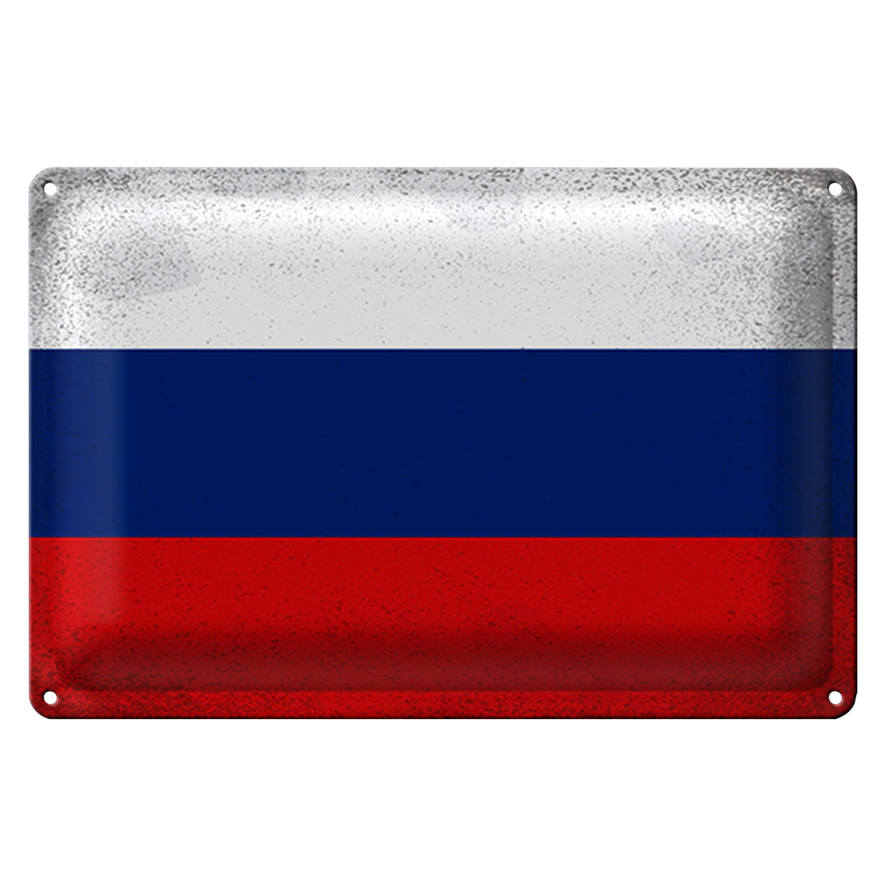 Roomando Metallschild Blechschild Flagge Russland 30x20cm Flag of Russia Vintage