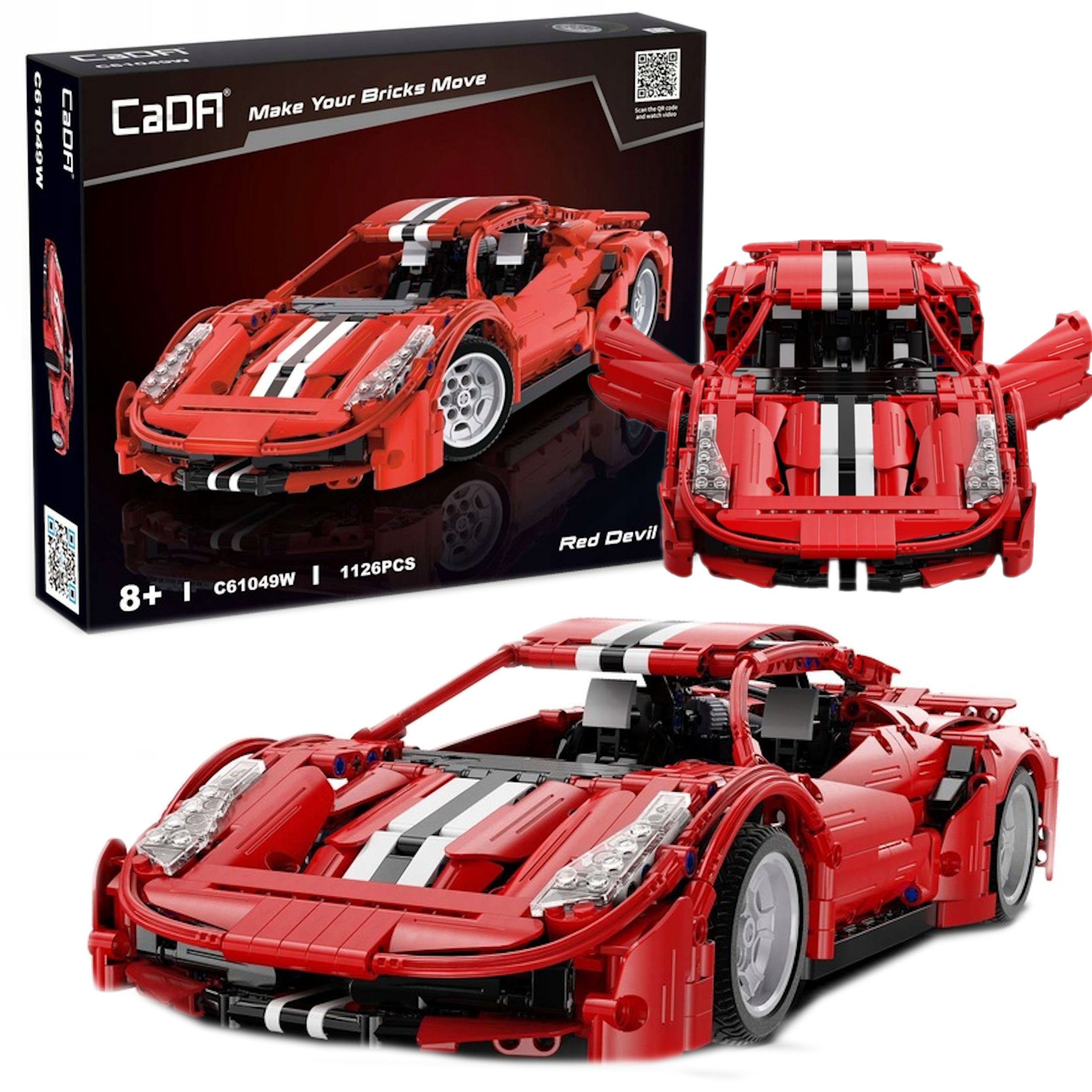 COIL Bauklötze, Auto-Bausteine, CADA Red Devils C61049W, Klemmblöck Spielbauklötze, (1126 St), 37,6 cm, Maßstab: 1:12, manuell gesteuert, Türen zum Öffnen