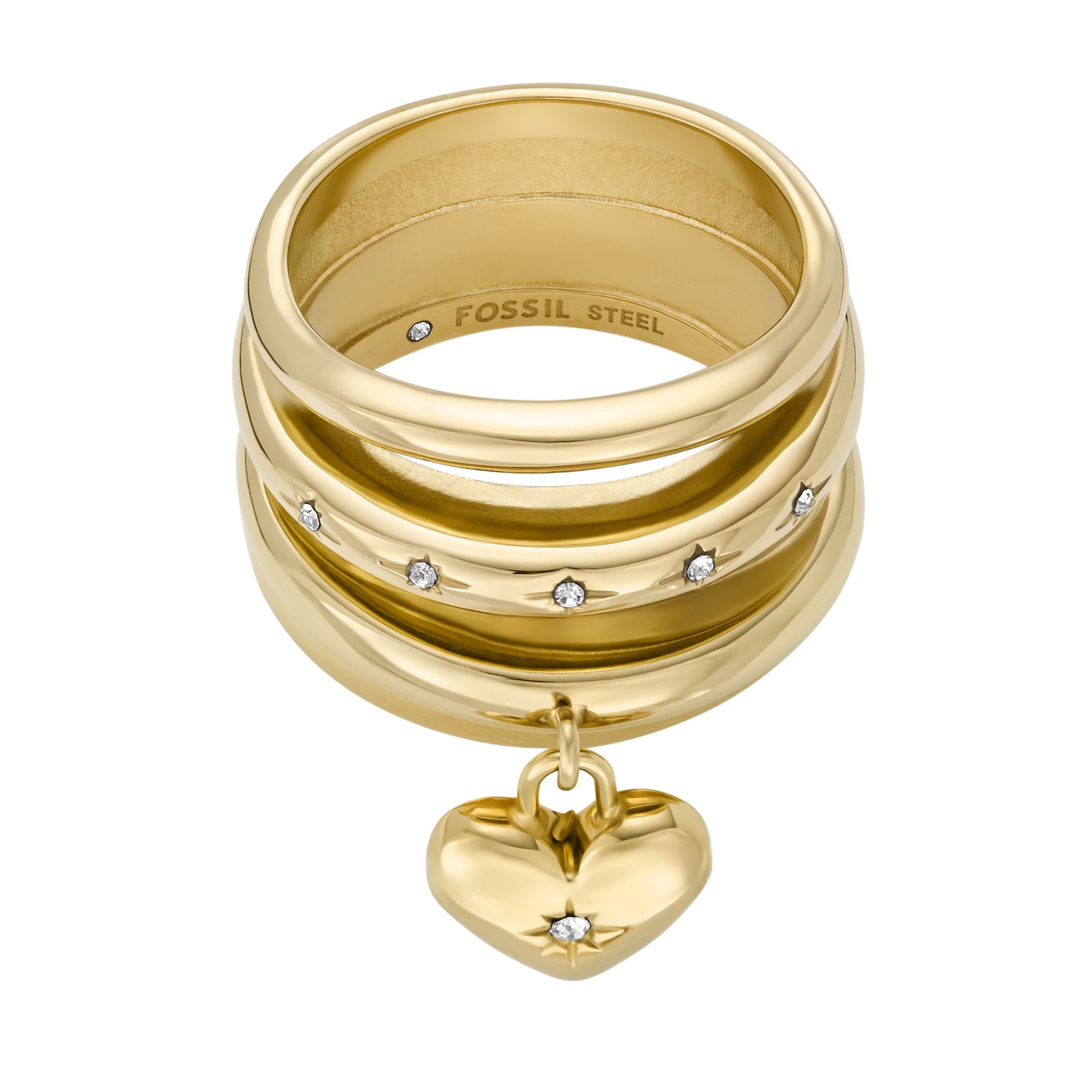 Fossil Fingerring Schmuck Geschenk Edelstahl Ring SADIE, mit Glasstein