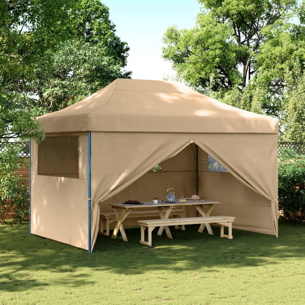 vidaXL Angelzelt, Partyzelt Faltbar Pop-Up mit 4 Seitenteilen Beige