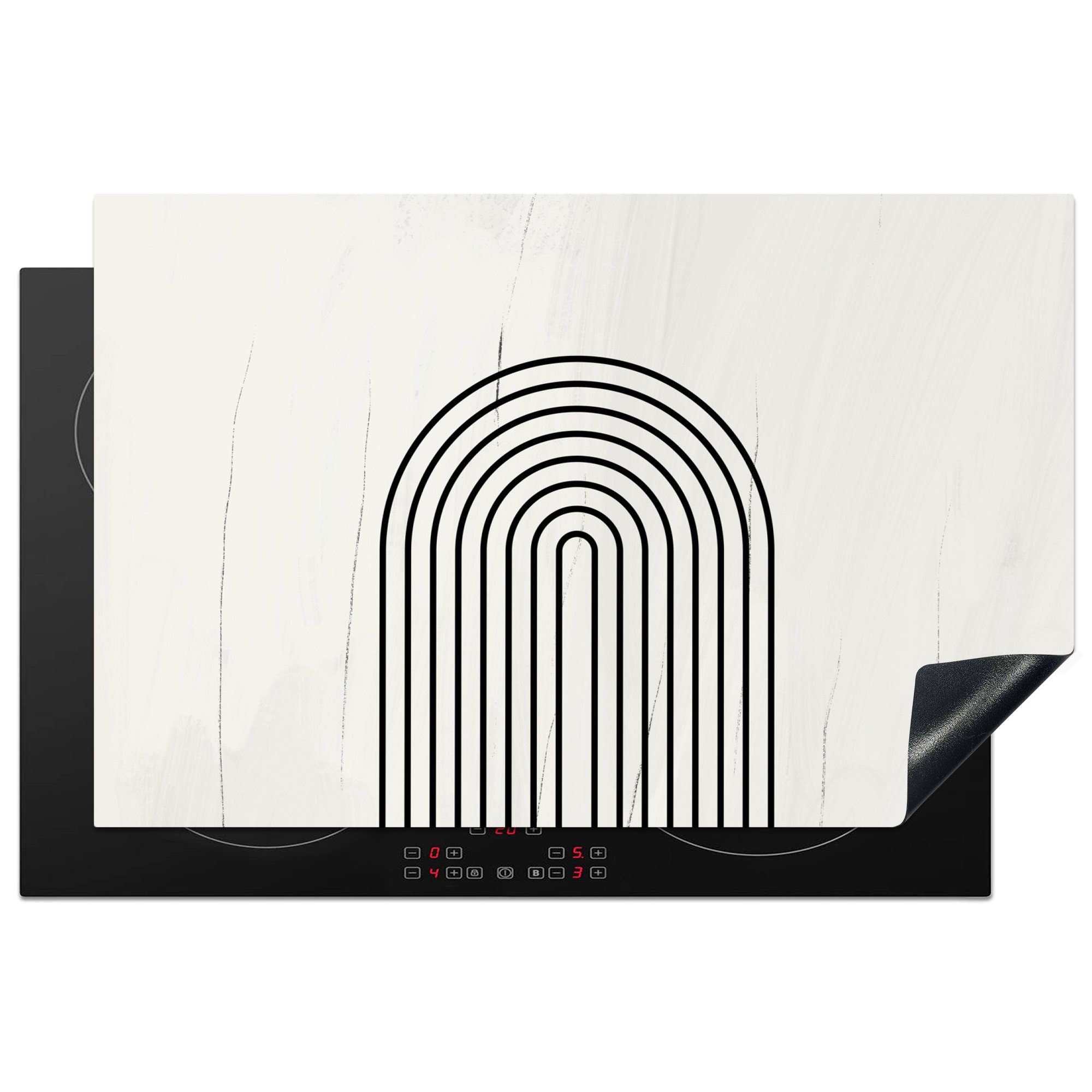 MuchoWow Herdblende-/Abdeckplatte Kunst - Design - Schwarz - Weiß, Vinyl, (1 tlg), 81x52 cm, Induktionskochfeld Schutz für die küche, Ceranfeldabdeckung