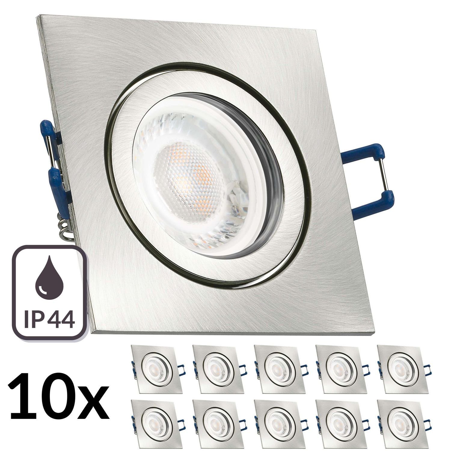 extra Einbaustrahler 10er LEDANDO LED silber IP44 geb / Set edelstahl in Einbaustrahler LED flach