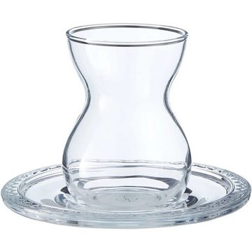 Pasabahce Gläser-Set Etnik, Glas, 12-teiliges Teeglas Set mit Untertassen, problemlos spülmaschinenfest