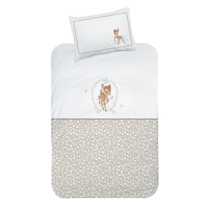 Babybettwäsche Bambi 100x135 + 40x60 cm 2 tlg. 100 % Baumwolle in Flanell MTOnlinehandel Biber 2 teilig Disney's Rehkitz Bettwäsche mit Schmetterling für Mädchen und Jungen