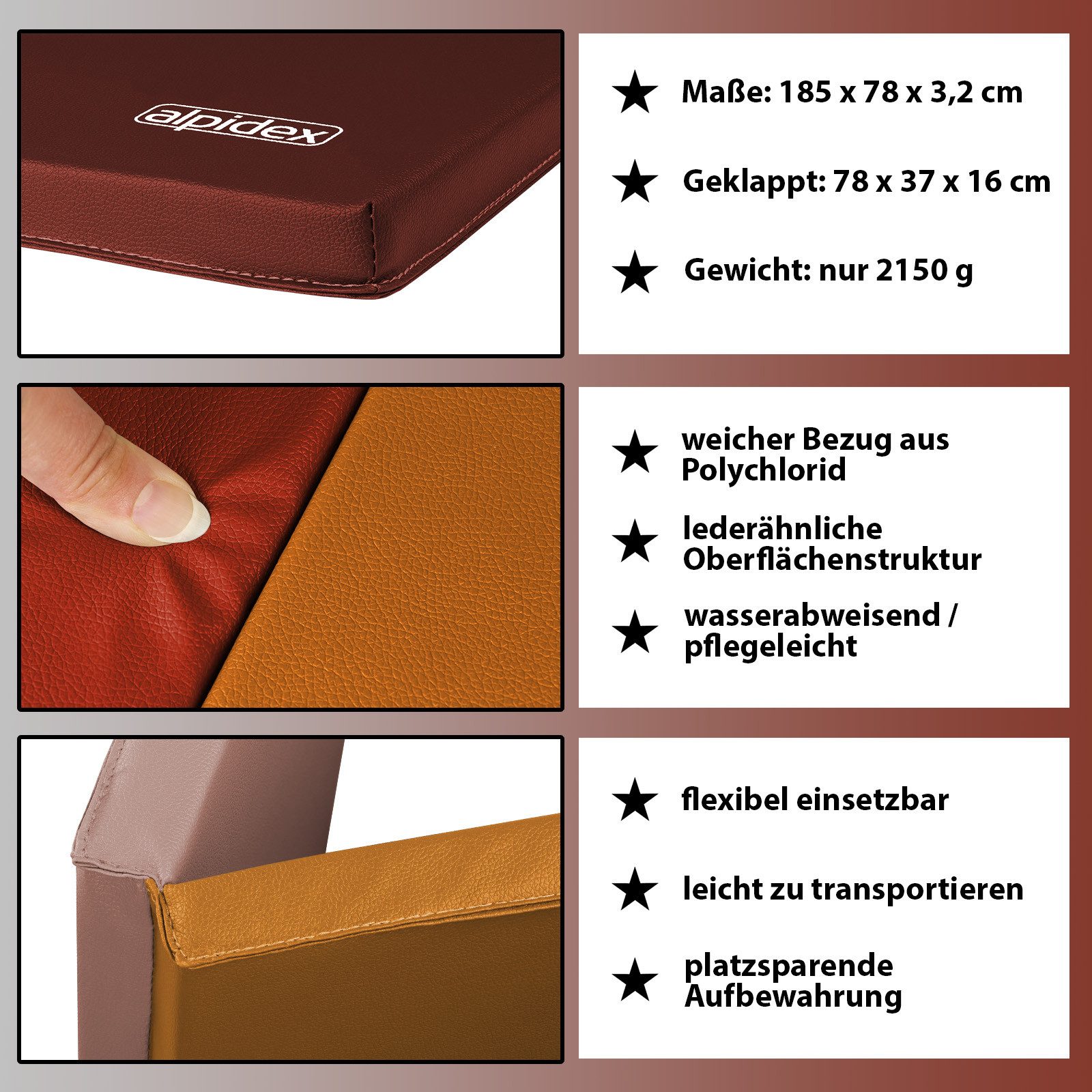 ALPIDEX Turnmatte ALPIDEX klappbare Turnmatte 185 x 78 x 3,2 cm RG 18 – Bild 5 von 5